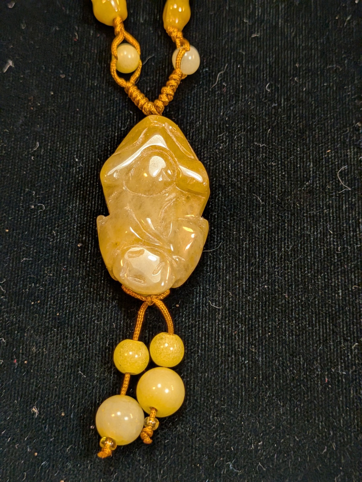 NOS Chinese Yellow /Honey Jadeite Lucky Frog Pendant 1980-2000 Ships US
