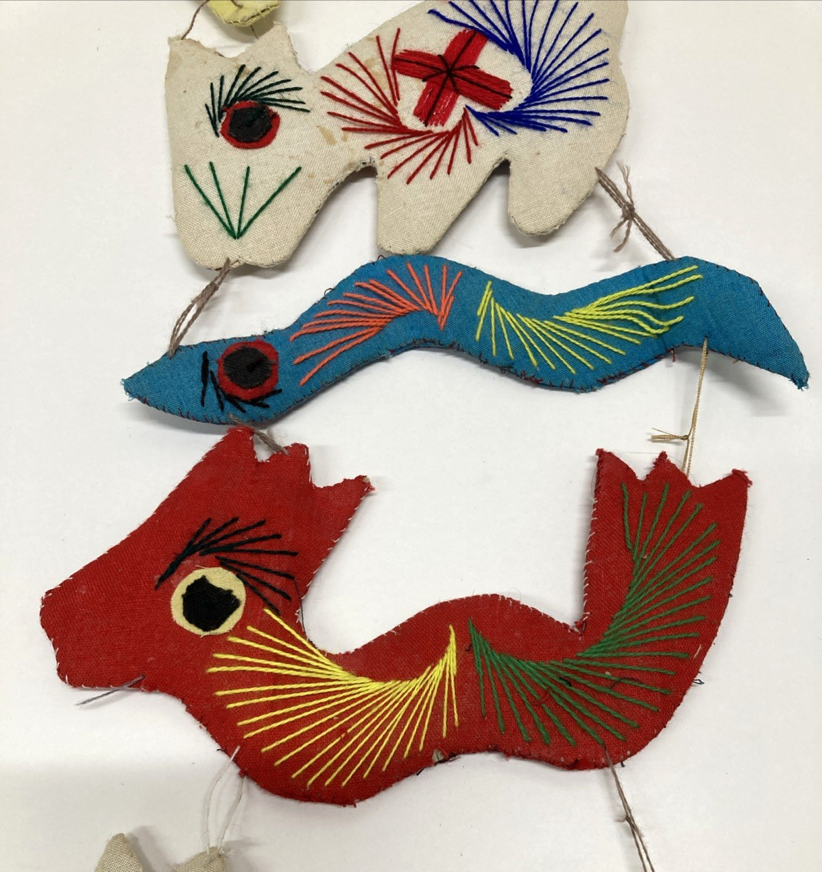 Chinese Zodiac Folk Art Felt Ornaments Hand Made Embroidered 48″ Long Set of 12