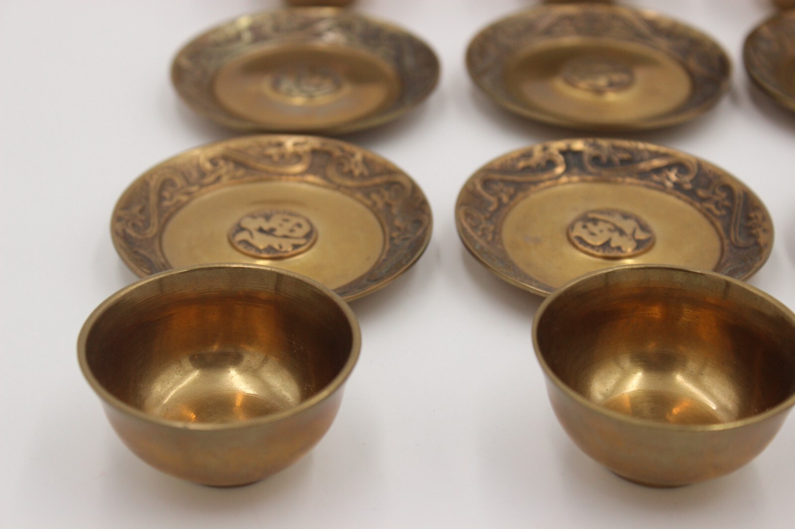Vintage Handmade Chinese Calendar Brass Zodiac Signs Tea Set Unmarked Unsigned