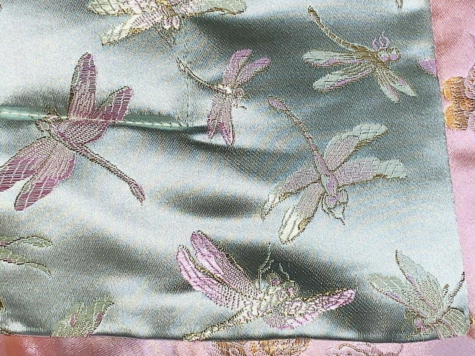 VTG Chinese Embroidered Silk Stitched Wall Tapestry Panel Dragonfly Butterfly