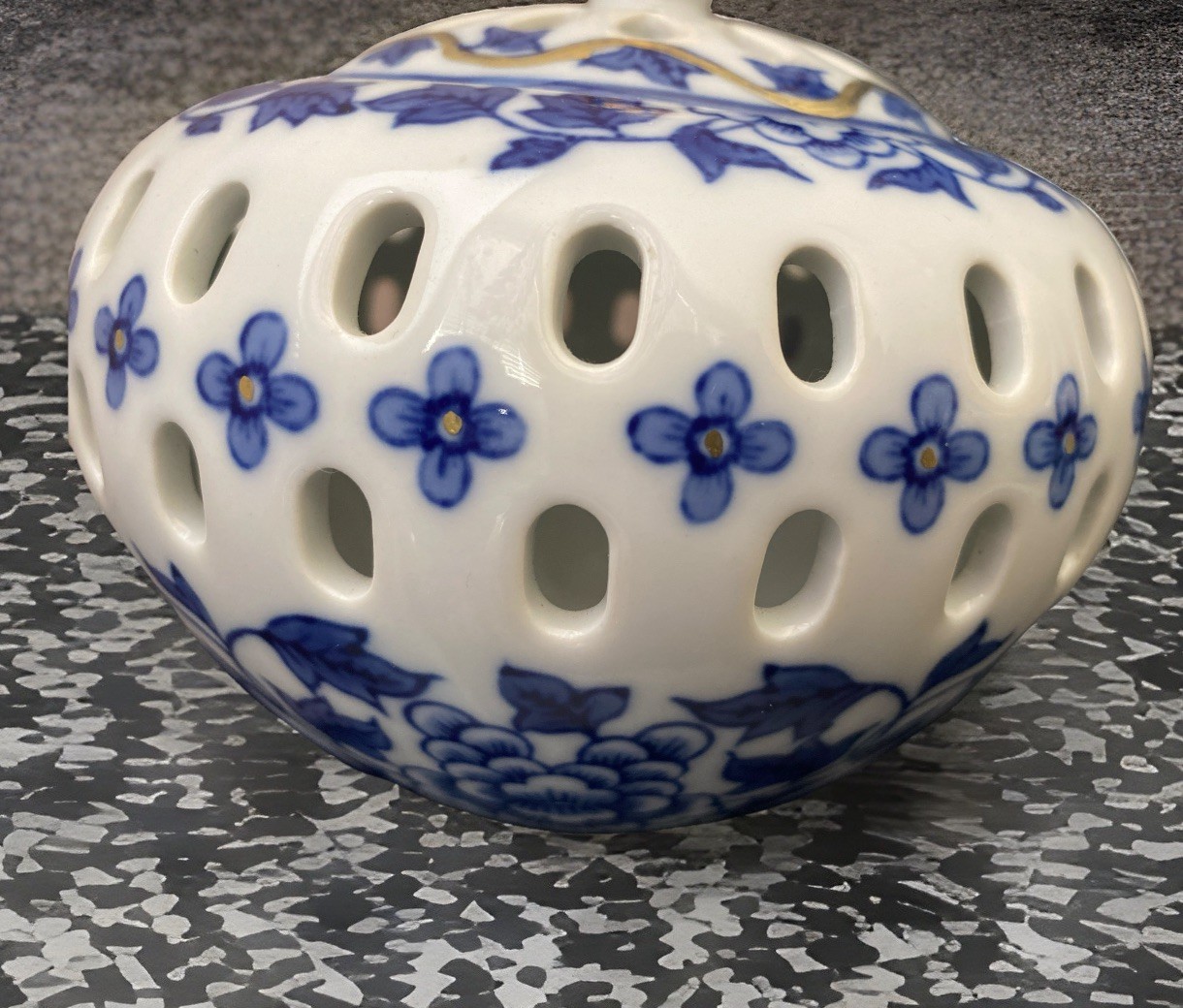 Bombay Incense Burner Potpourri Votive Holder Bowl W/Lid Blue & White 6″ in Dia