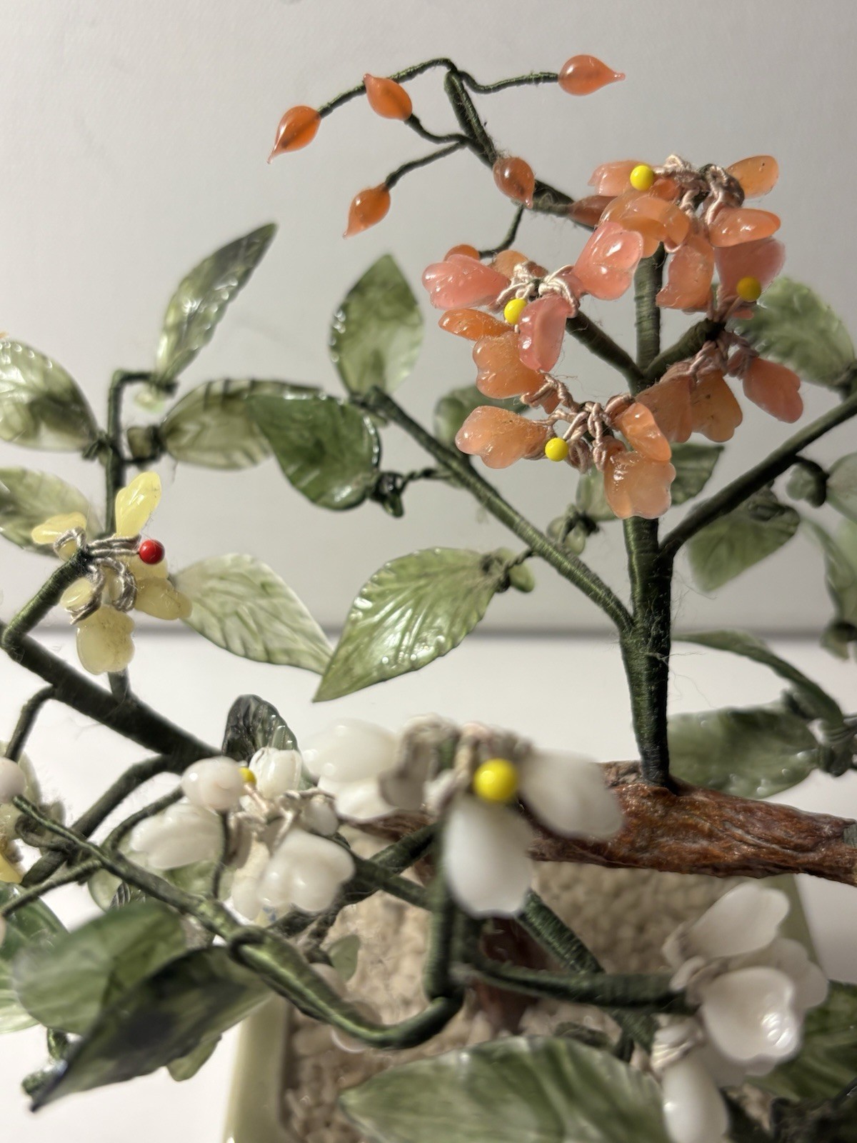 Vintage Bonsai Tree Multicolor Flowers Leaves Carved Blooms Asian