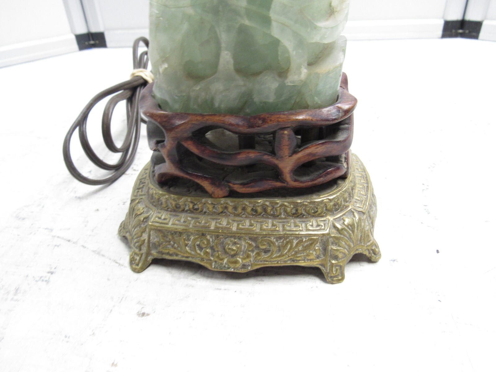 Antique Green Jade Art Deco Carved Jade Lamp