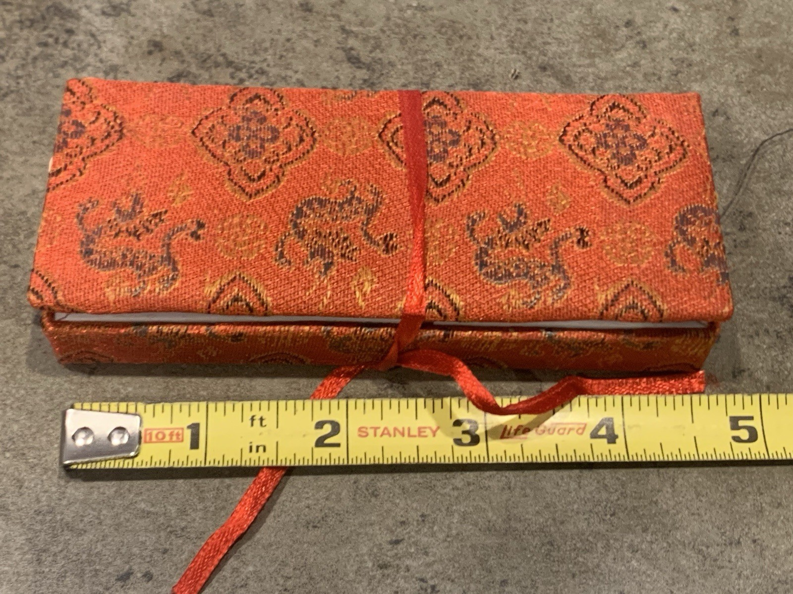 Vintage Chinese Brocade Box 12 Hand Painted Bamboo Bookmarks Floral 5x2x1