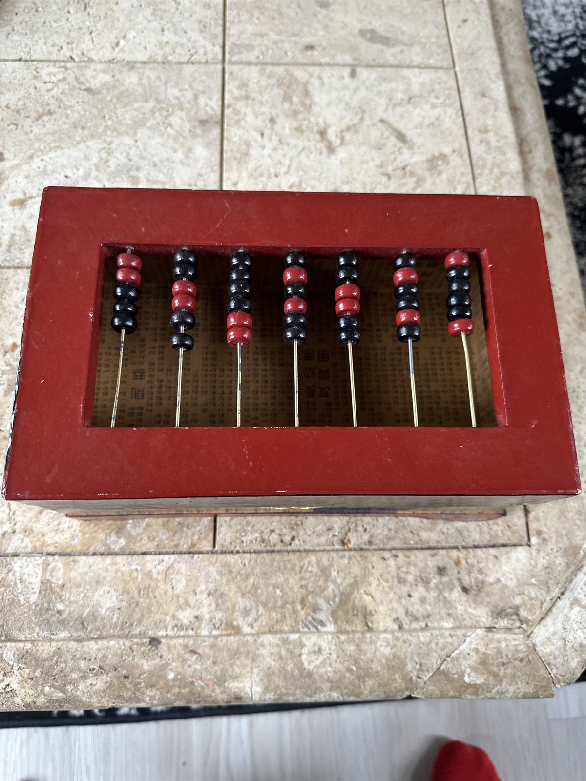 Vintage Paper Mache Made in Philippines Wooden Abacus Storage Box Wood Beads