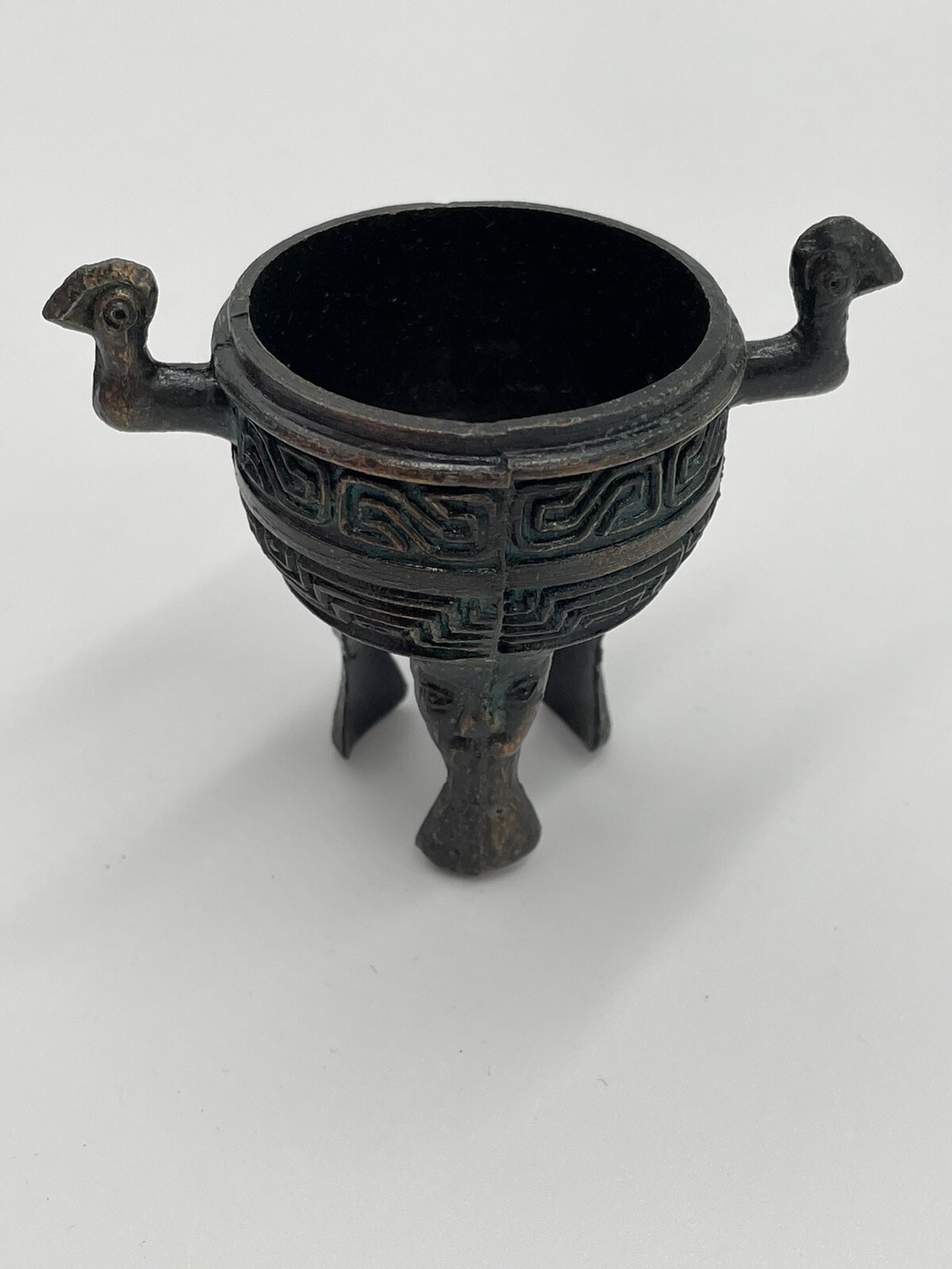 Vintage Chinese Bronze Tripods, Set of 5 Unique Vessels, Miniature Reproductions