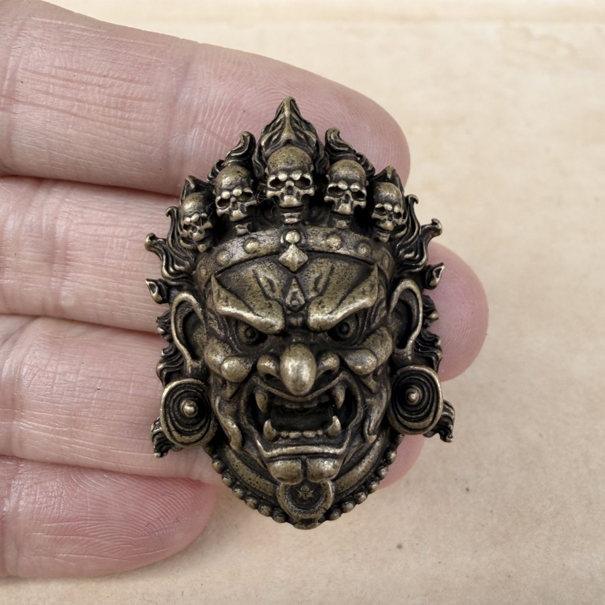Tibetan Copper Mahakala Head Pendant Vintage Antique Style