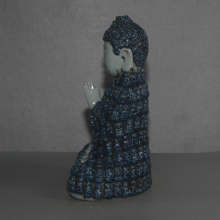 10.6″ China Jingdezhen Blue and White Porcelain 10000 Sitting Buddha Statues