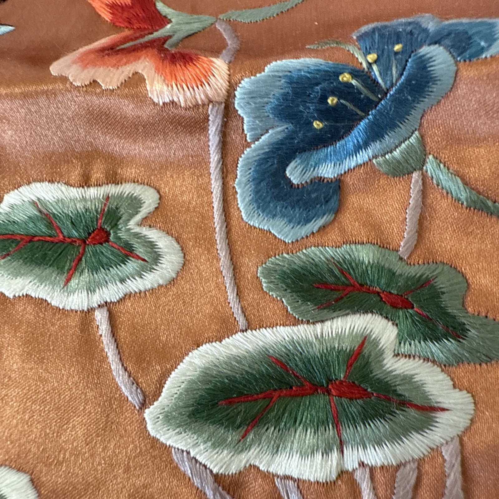 VTG Chinese Embroidered Silk Tapestry Panels Set 3 Birds & Flowers 17”x9.5”& 11″