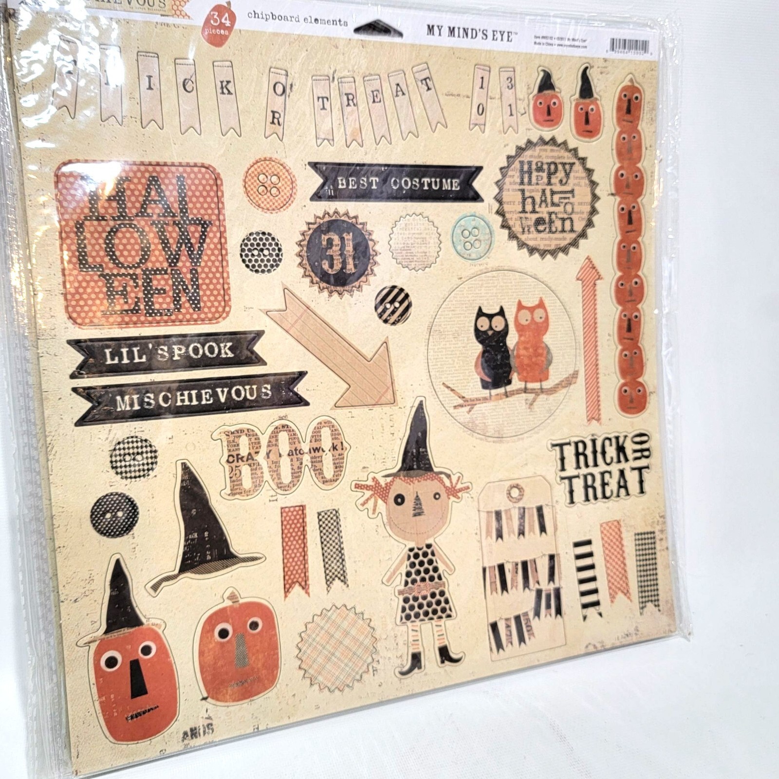 My Minds Eye Trick Or Treat Chipboard Elements Halloween Scrapbooking Set