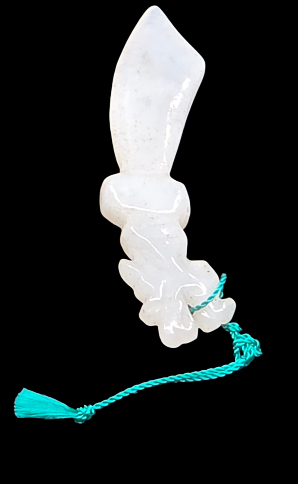 Chinese Hand Carved Icy White Jade Broadsword Pendant – Protection Amulet