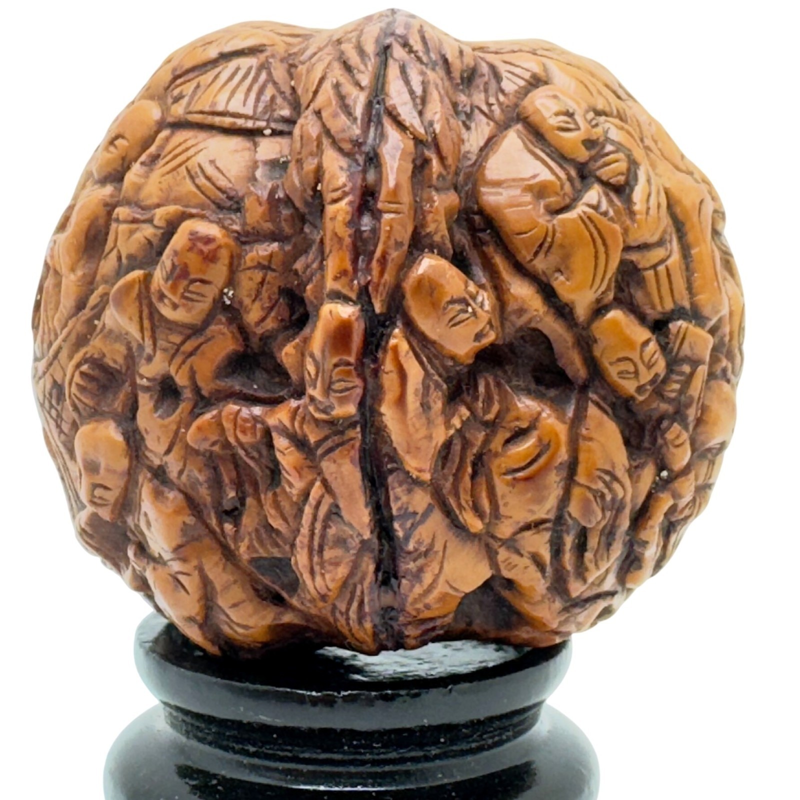 1000 Faces Walnut Carved Wooden Pedestal Stand Base Antique Hand Carved #3