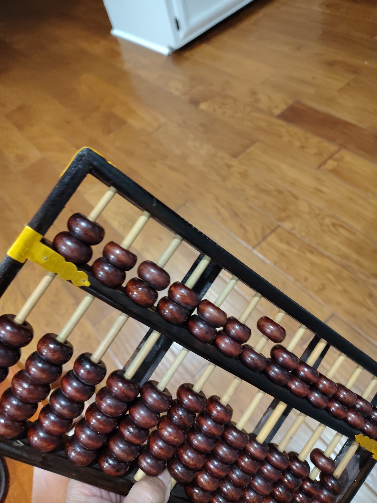 Vintage Chinese Abacus Wood & Brass Lotus Flower Brand Calculator 13 Row 91 Bead