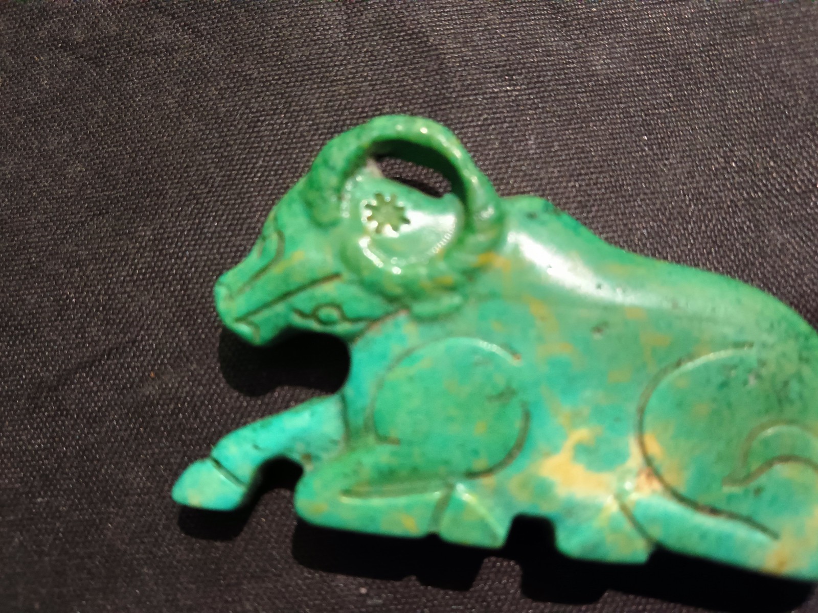 Good Quality Chinese Old Turquoise Hand Carved *Cow* Pendant