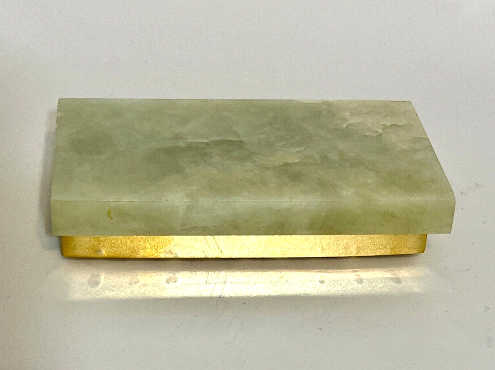 Vtg Mini Brass ABACUS Paper Weight Lt Green Marble Base 3.25″x2″ Desk Office NIB