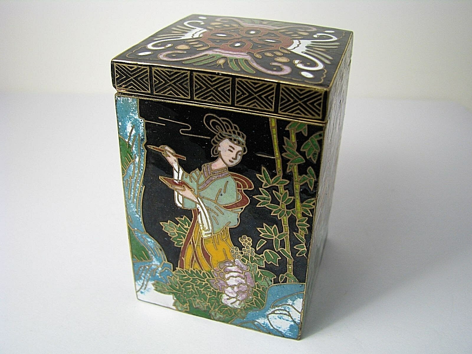 CHINESE CLOISONNE ENAMEL BOX CHAMPLEVE ENAMEL BRASS BOX Asia China ca1900s Rare!