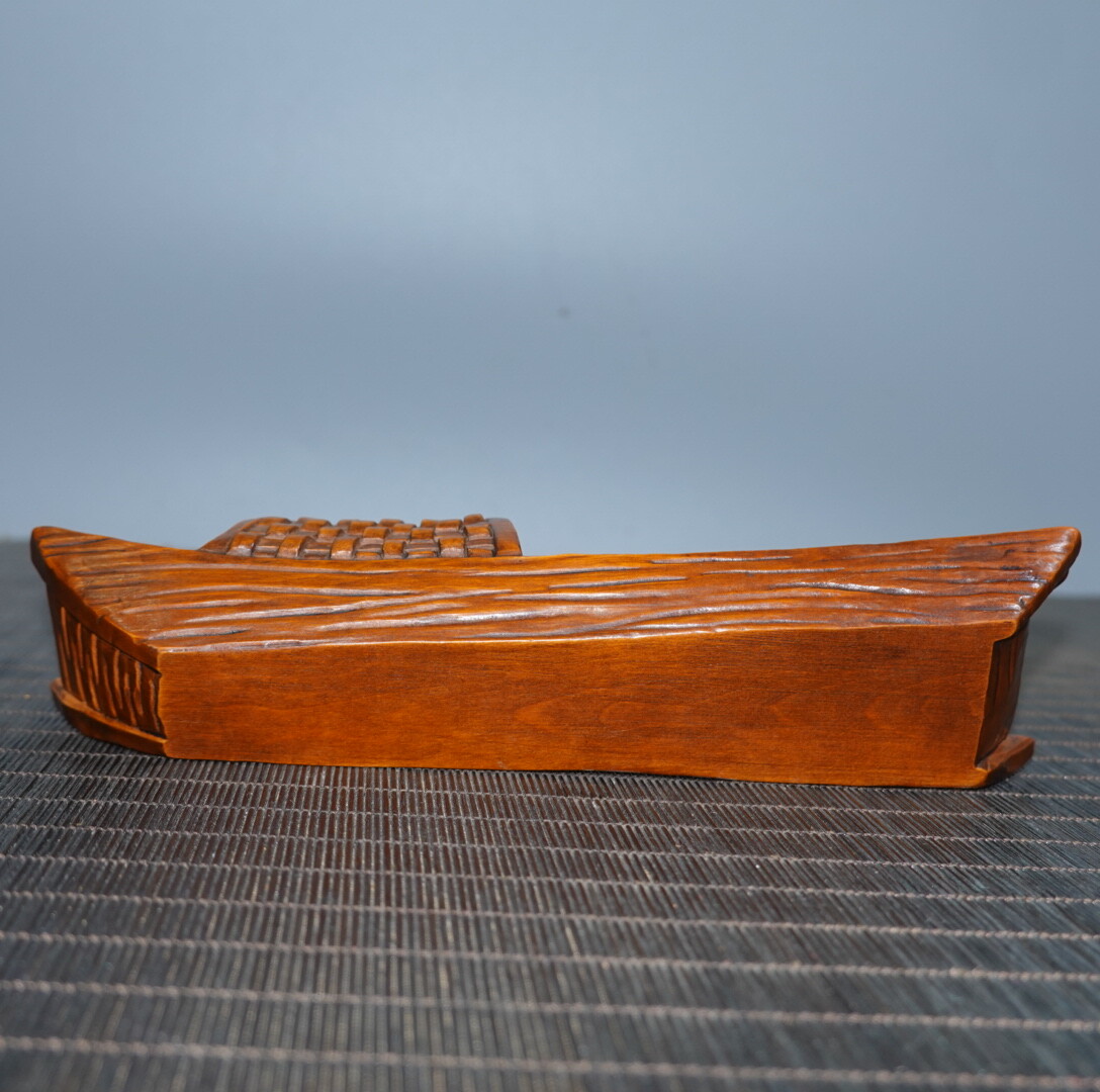 8″ Dollhouse Collect China Box-wood Miniature Furniture Ship-Boat Statue