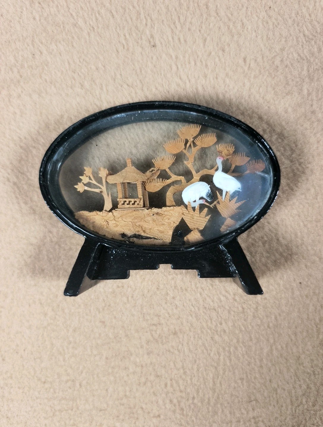 5 Vintage Chinese Oriental Asian CORK Carving DIORAMA Art 3D Cranes Shadow Box
