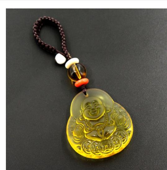 Chinese Yellow Coloured Glaze Carving Maitreya Buddha Copper Cash Key Chain