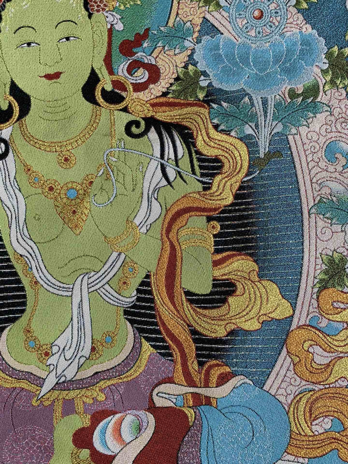 36″Tibet Tibetan Cloth Silk Buddhism Green Tara Guanyin Tangka Thangka Mural 5