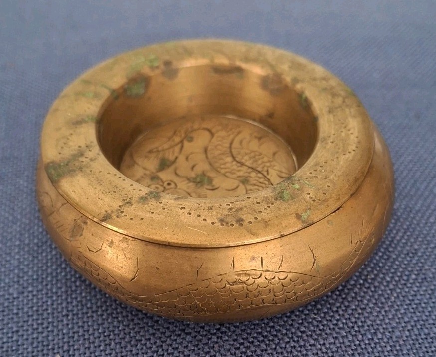 5 Pc Brass Nesting Ashtray Set❤ Chinese ❤ Dragon/Flower