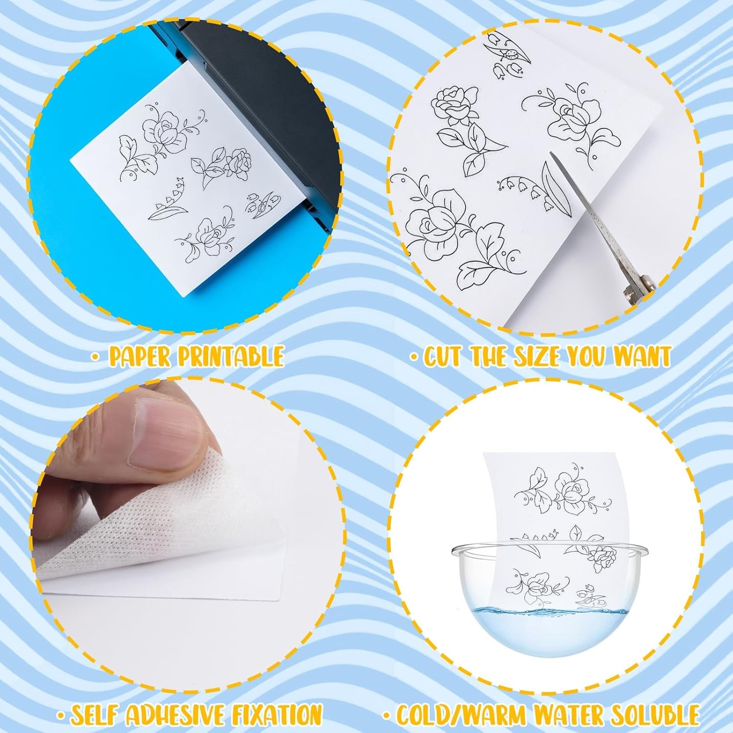 12pcs Water Soluble Embroidery Paper, 8.5″X11″ Stick and Stitch Embroidery…