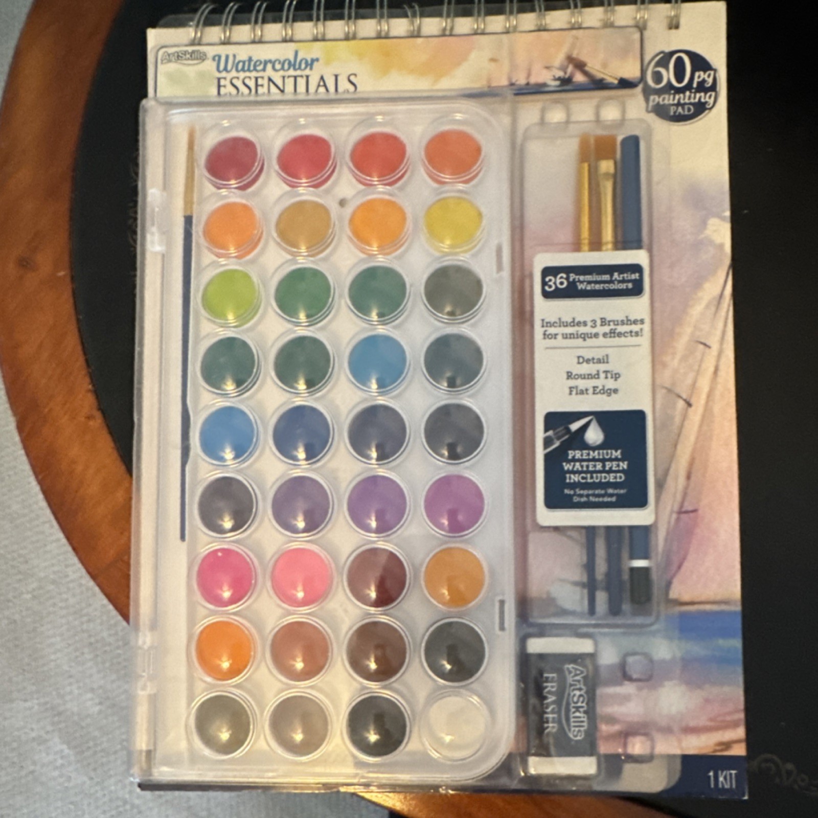 ArtSkills Watercolor Essentials 36 Cakes Set, 3 Brushes, 60 Sheet Pad 9×12″
