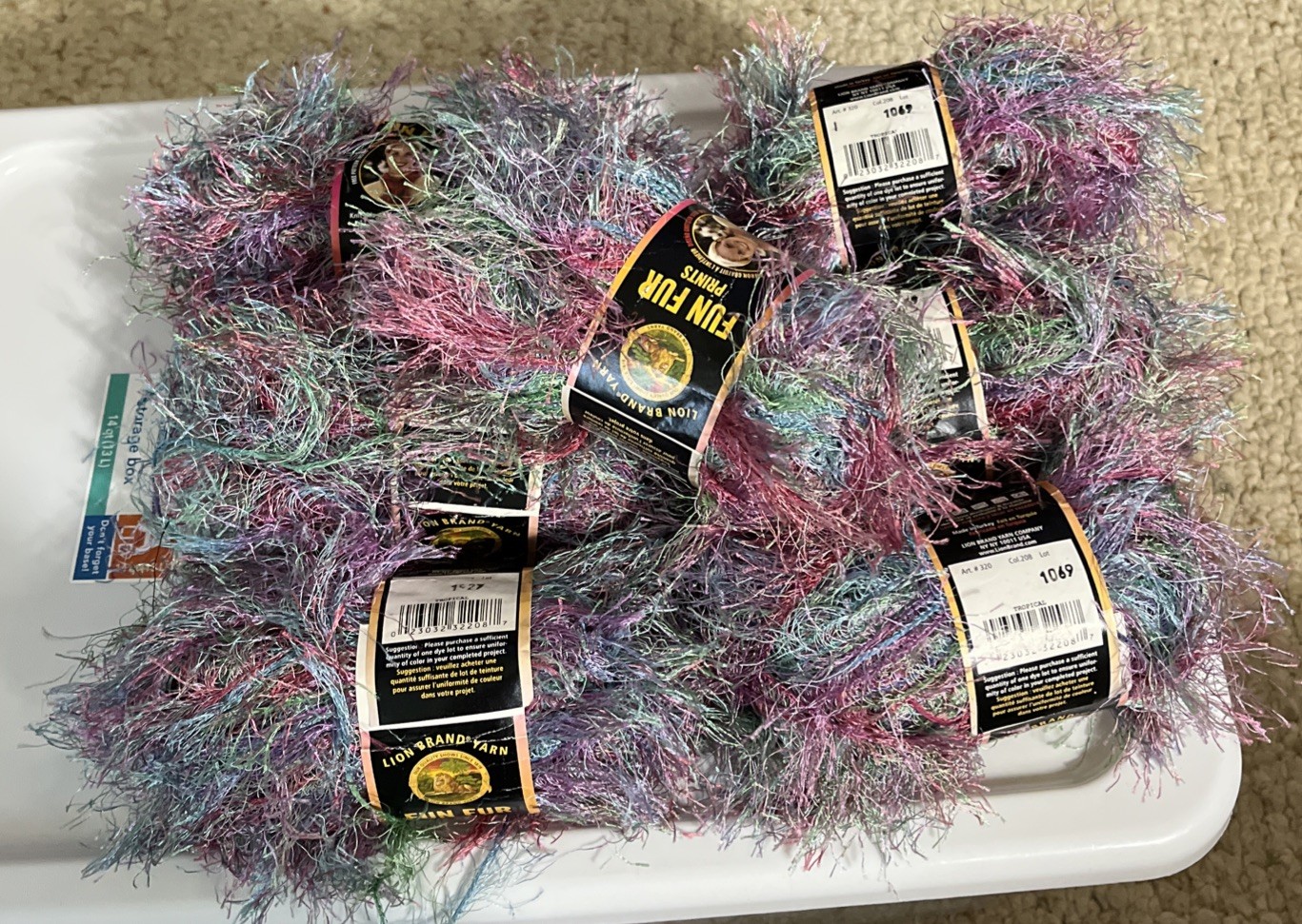 Lof 7 Lion Brand Fun Fur Prints Yarn Tropical Eyelash Bulky (2 dye lots) New