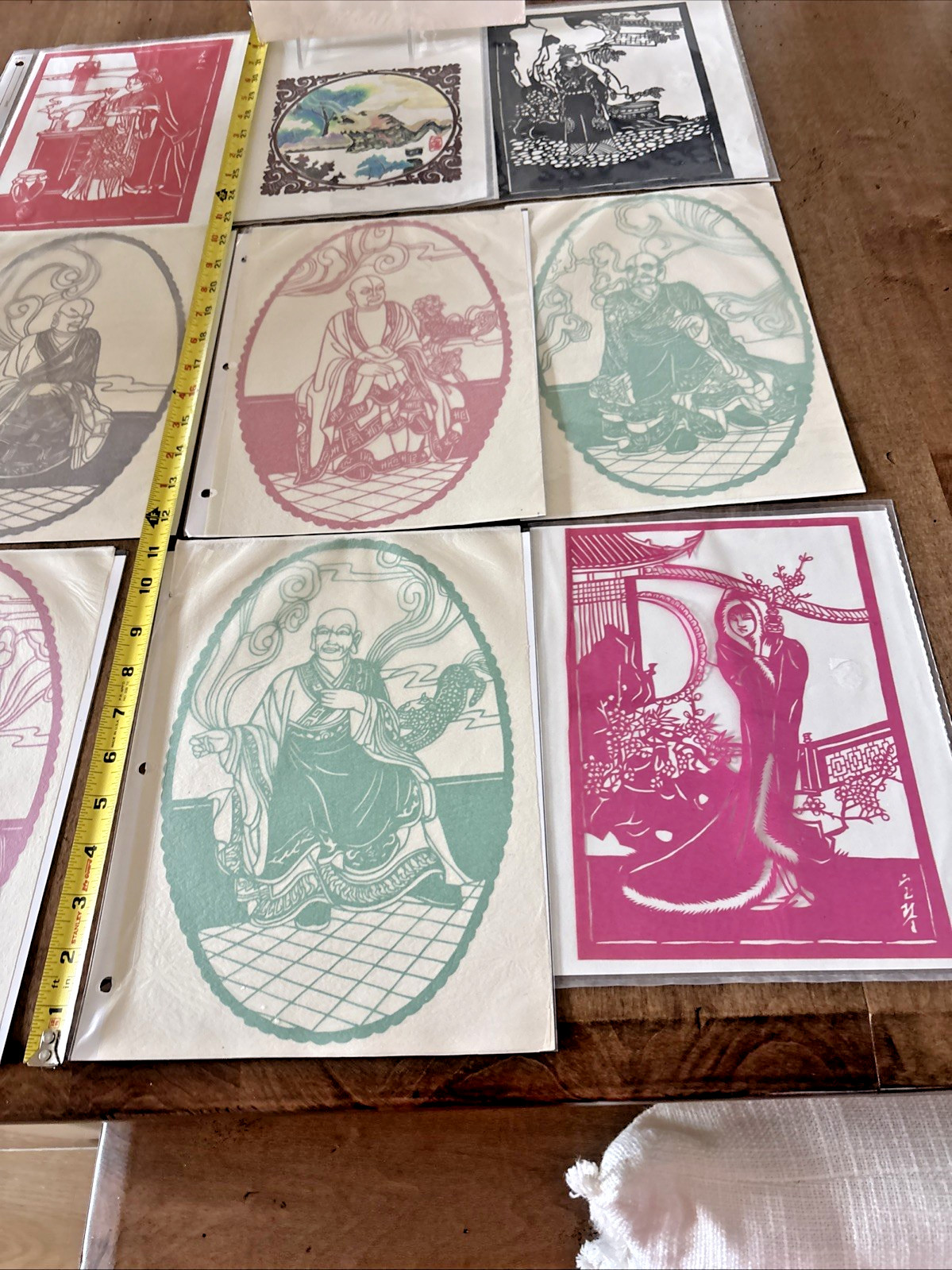 LOT 10 Chinese Asian Folk Paper Cuts Art Colors Japan Buddah VTG Dragon Jianzhi
