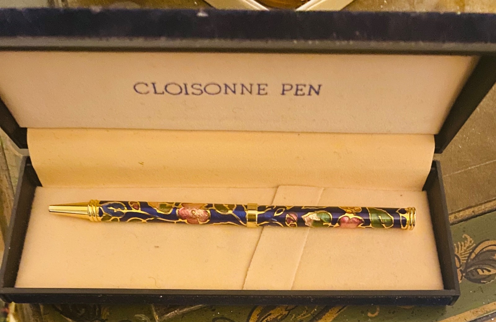 Vintage 1980s Chinese cloisonné Art ball pen with box