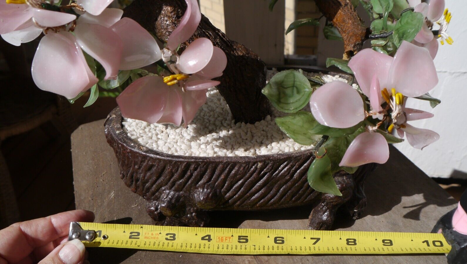 Jade Bonsai Tree Asian Chinese Japanese Art Glass Agate Pot Flowers VTG Dogwood?