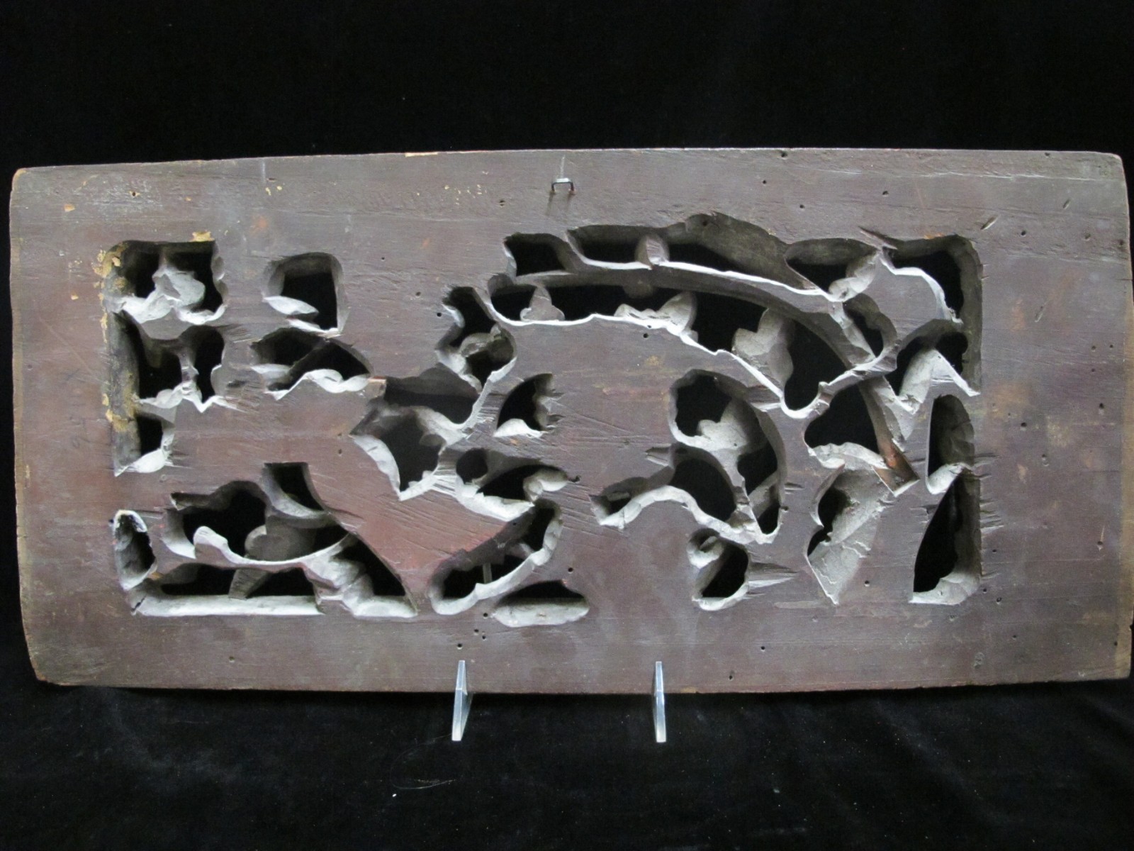 CHINESE Carved Pierced Gilt Wood GOAT Animal Flower & BIRD Art Wall Panel