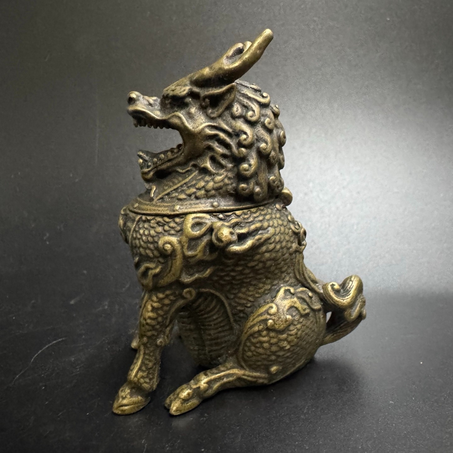 Vintage Brass Qilin Incense Burner Mini Kylin Censer Feng Shui Wealth Ornament