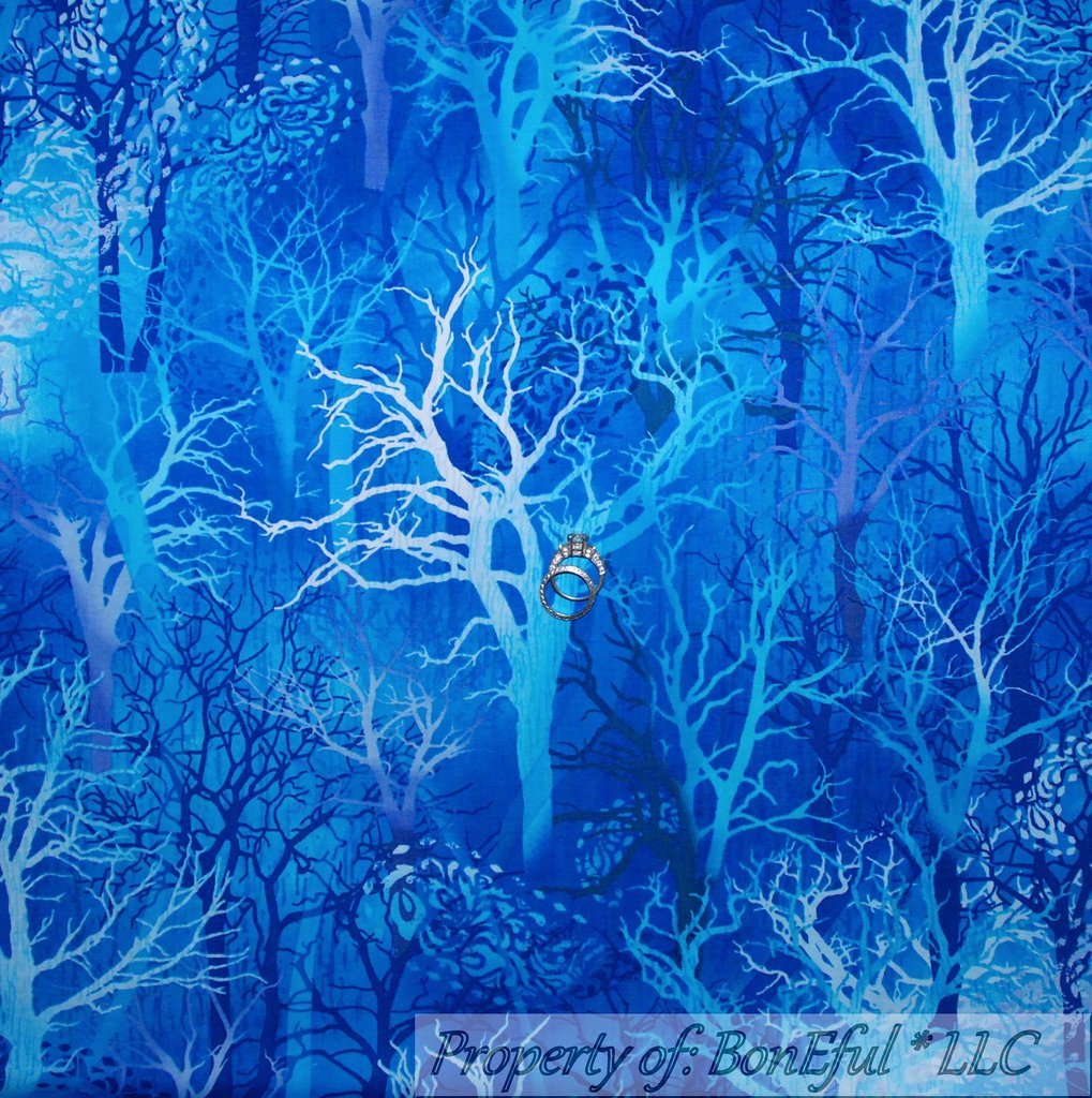 BonEful Fabric Cotton Quilt Blue Aqua Tree Magic Forest Harry Potter Kid 1 SCRAP