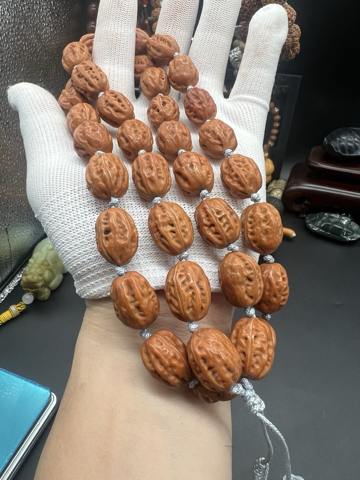 15×15×19.5mm Chinese Jujube-Shaped Small Walnut Collection Necklace 36颗野生小秋子枣珠脖挂