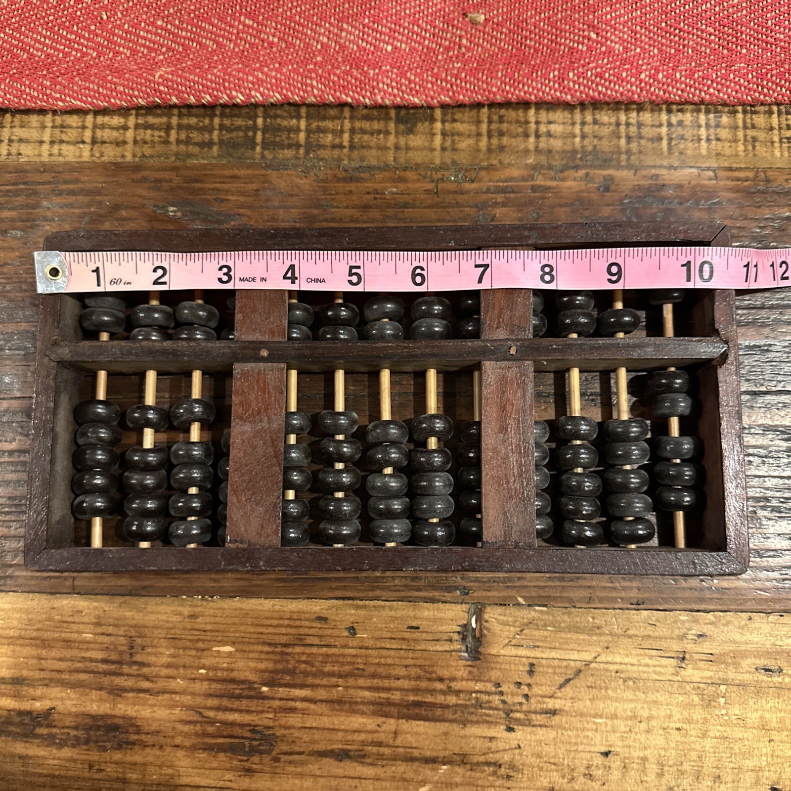 Vintage Chinese Lotus Flower Brand Abacus 11 Rods 77 Beads Brass Hardware