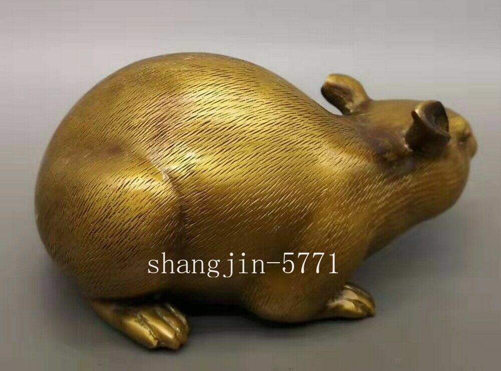 Chinese Brass Rat Feng Shui Zodiac Statue Animal Mouse Figurine Table Decor