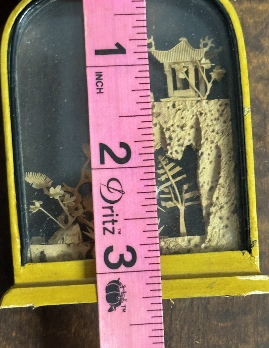Carved Cork Chinese Art Diorama with Cranes Pagoda & Trees Vintage Collectible