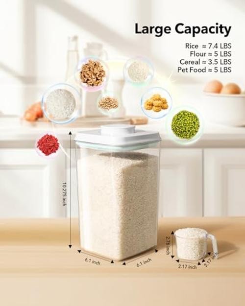 Airtight Pop Food Storage Container with Lid & 130ml Scoop BPA-Free 4L/4.2qt