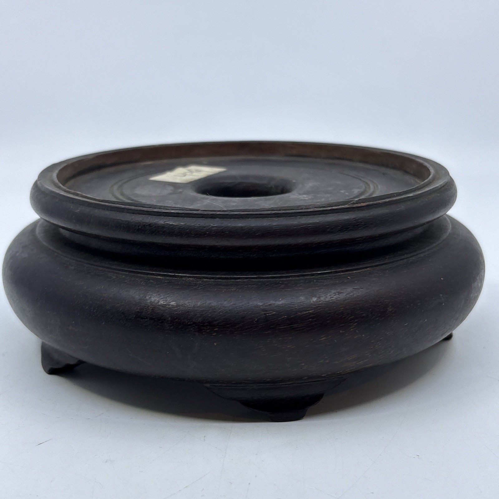 Vintage Chinese Wood Display Stand Vase Plant Asian Lamp Base Round 5″ Inner