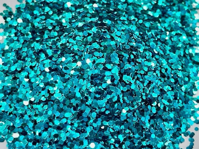 “Serene” Turquoise Glitter Medium Hexagon Cut