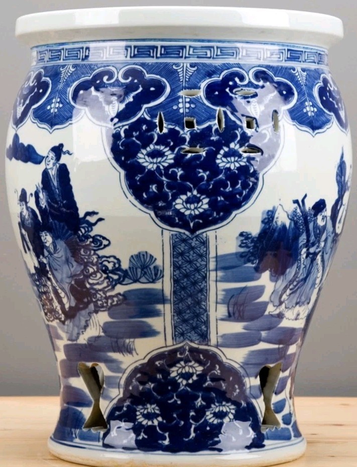 GARDEN STOOL BLUE AND WHITE CHINOISERIE STAND-15″ x 19″ H