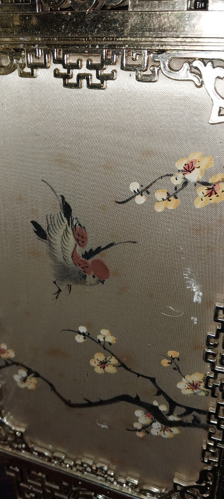 Vintage Chinese Folding Table Top Screen Handpainted 4 Panel fabric