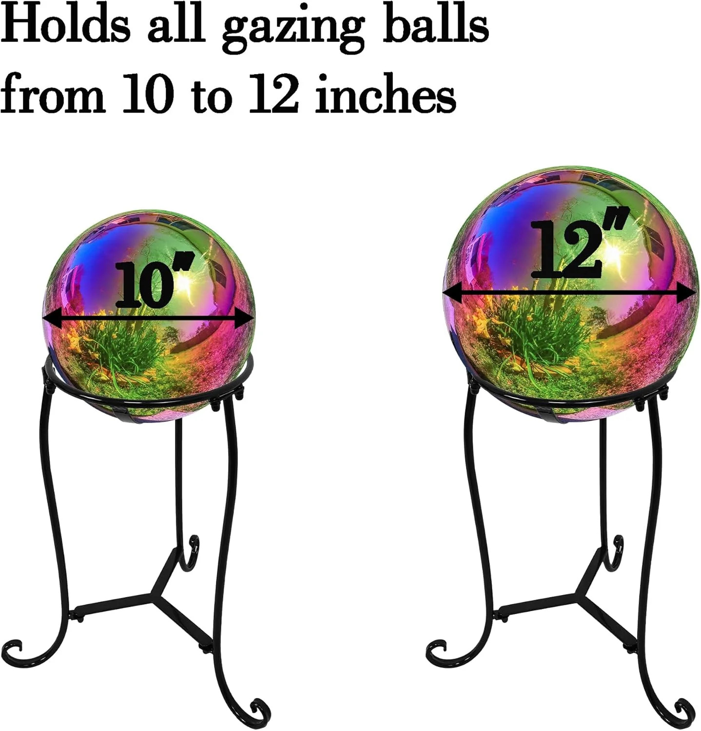 16″ Tall Gazing Ball Stand for 10-12 inch Balls,Black Metal Gazing Globe Display