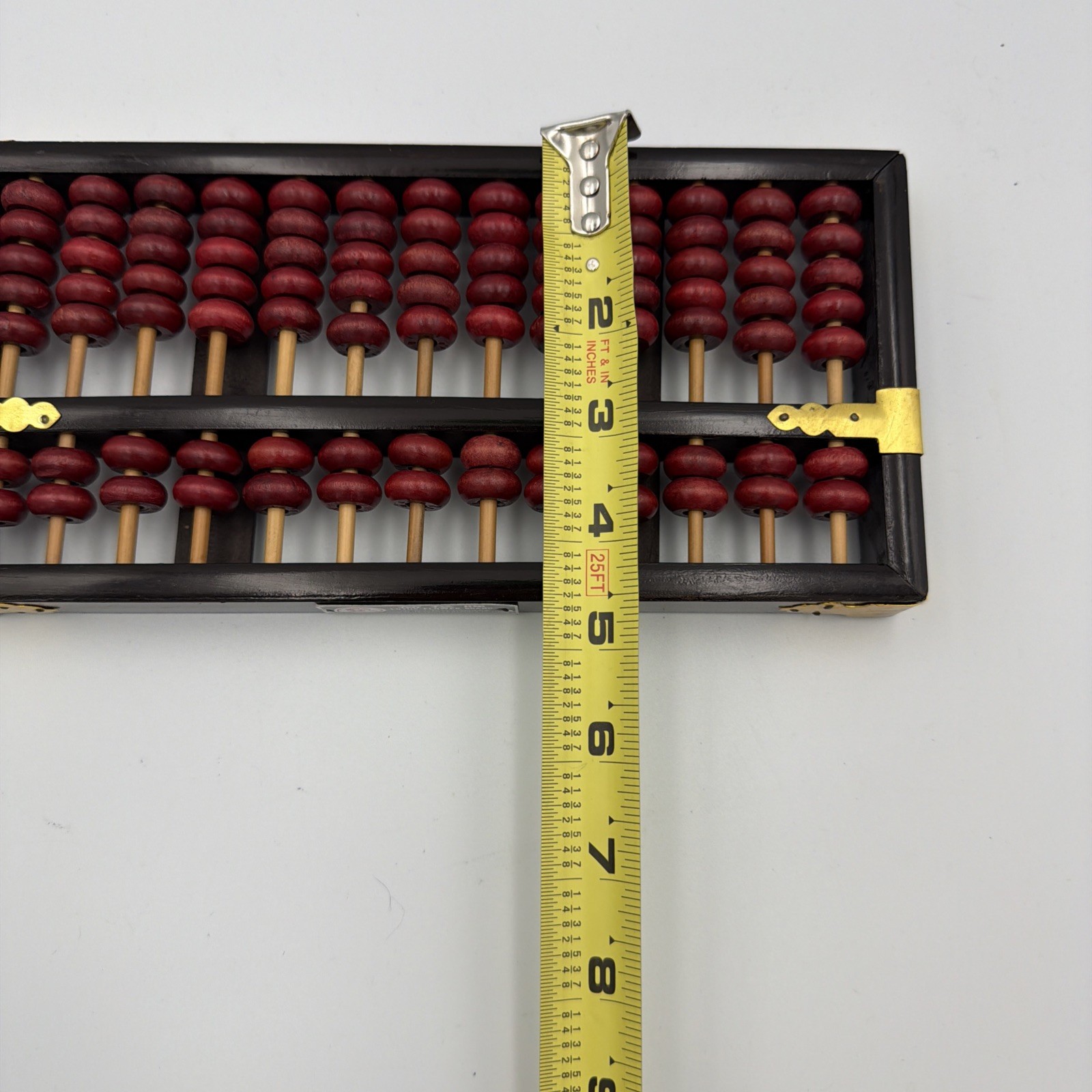 Vintage Chinese Abacus Lotus Flower Brand Wood Brass 13 Rows 91 Beads Black