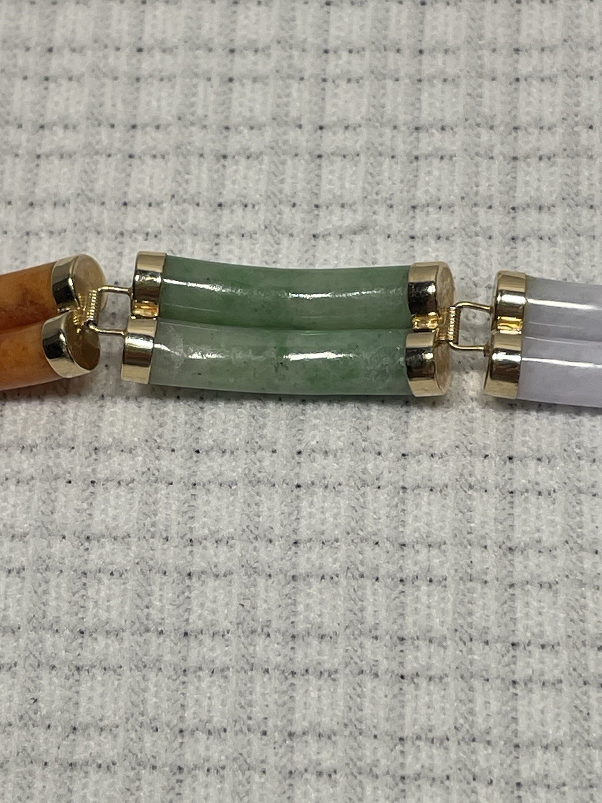 Vintage Chinese 14k Gold Link w/Multicolor Jade Double Segment Bracelet 7″