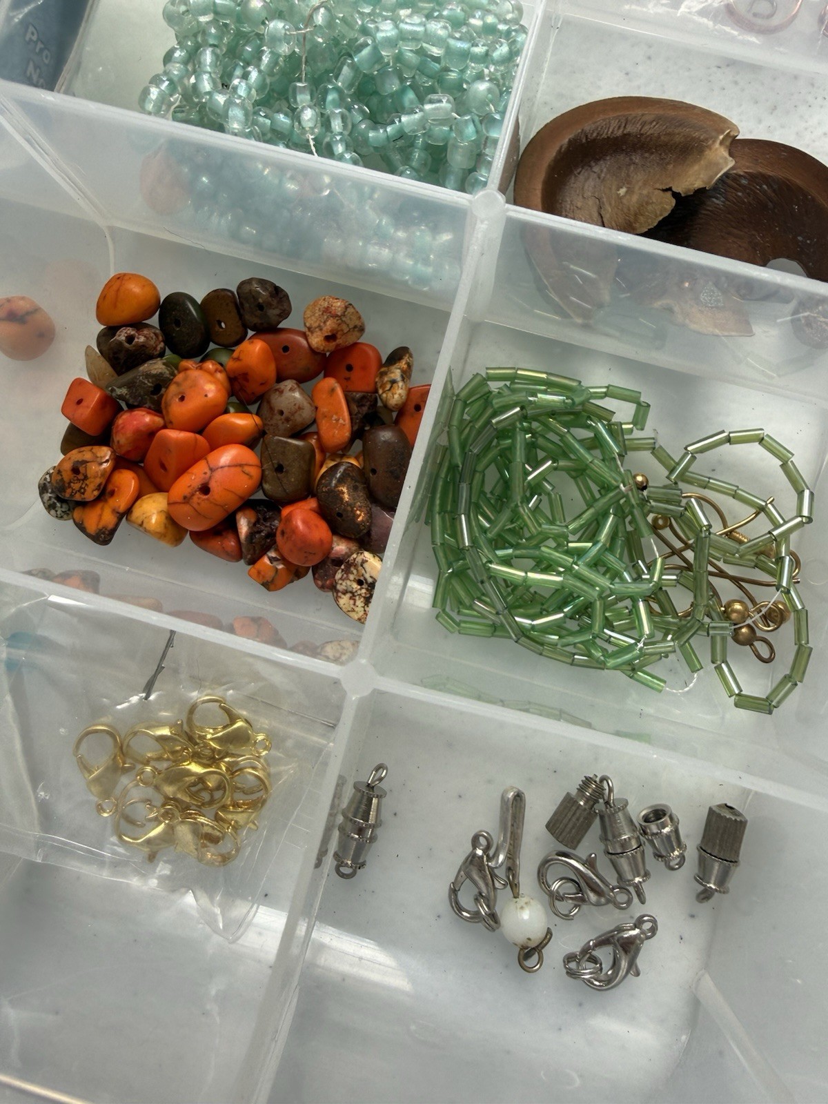 Mixed Lot of Beads Shell Clasps Rings for Crafting and Jewelry W/ Case