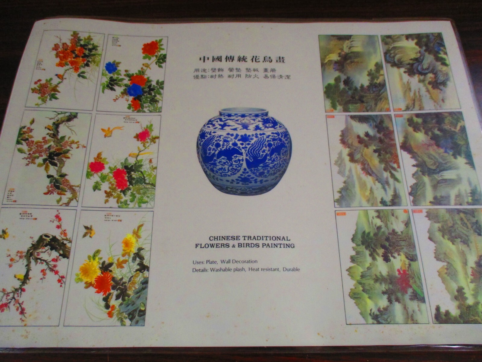 Chinese Traditional Flowers & Birds, 6 Place Mats, Both Sides Shown, NIB