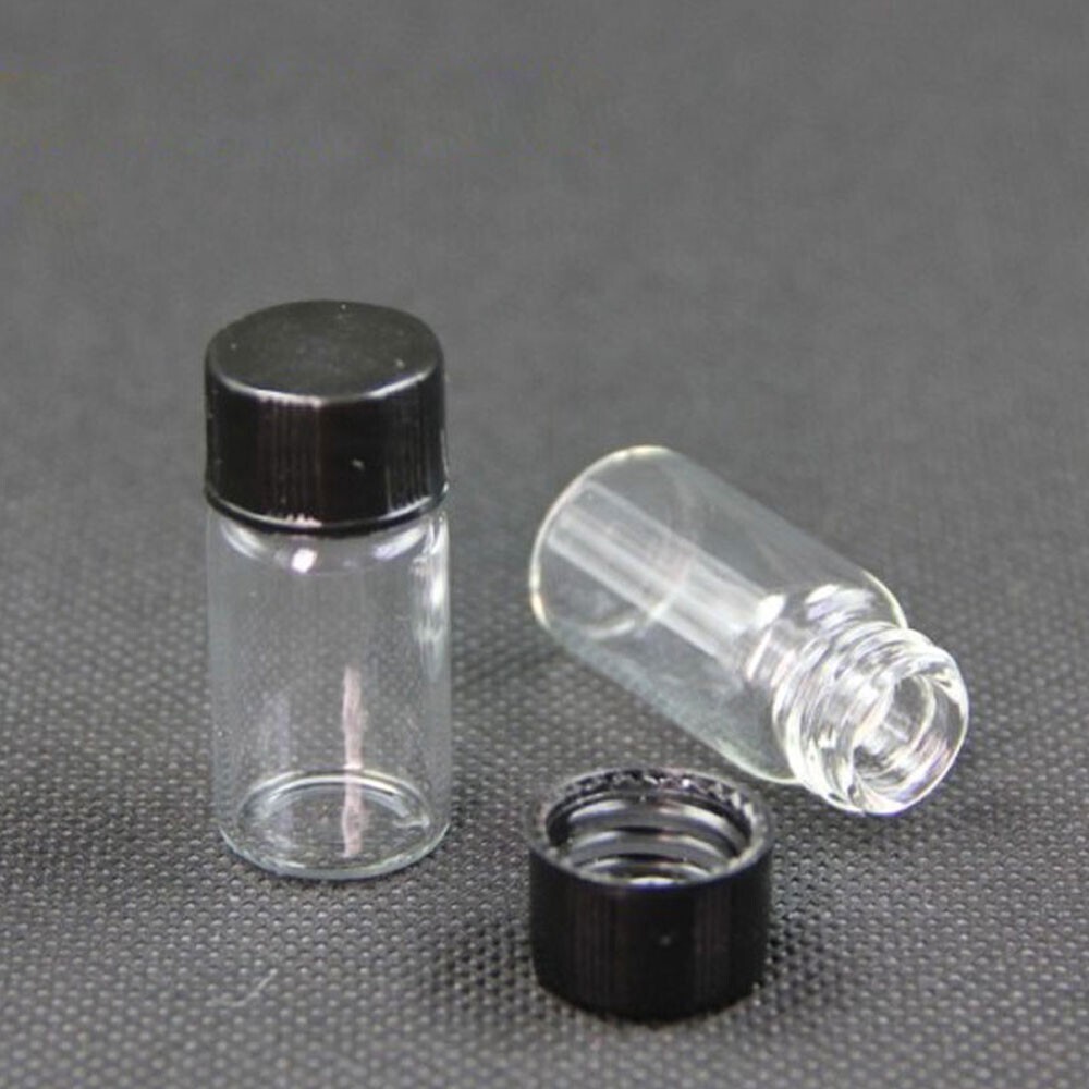 10pcs 3ml Small Clear Cute Glass Vials Bottles Containers with Black Screw Cap