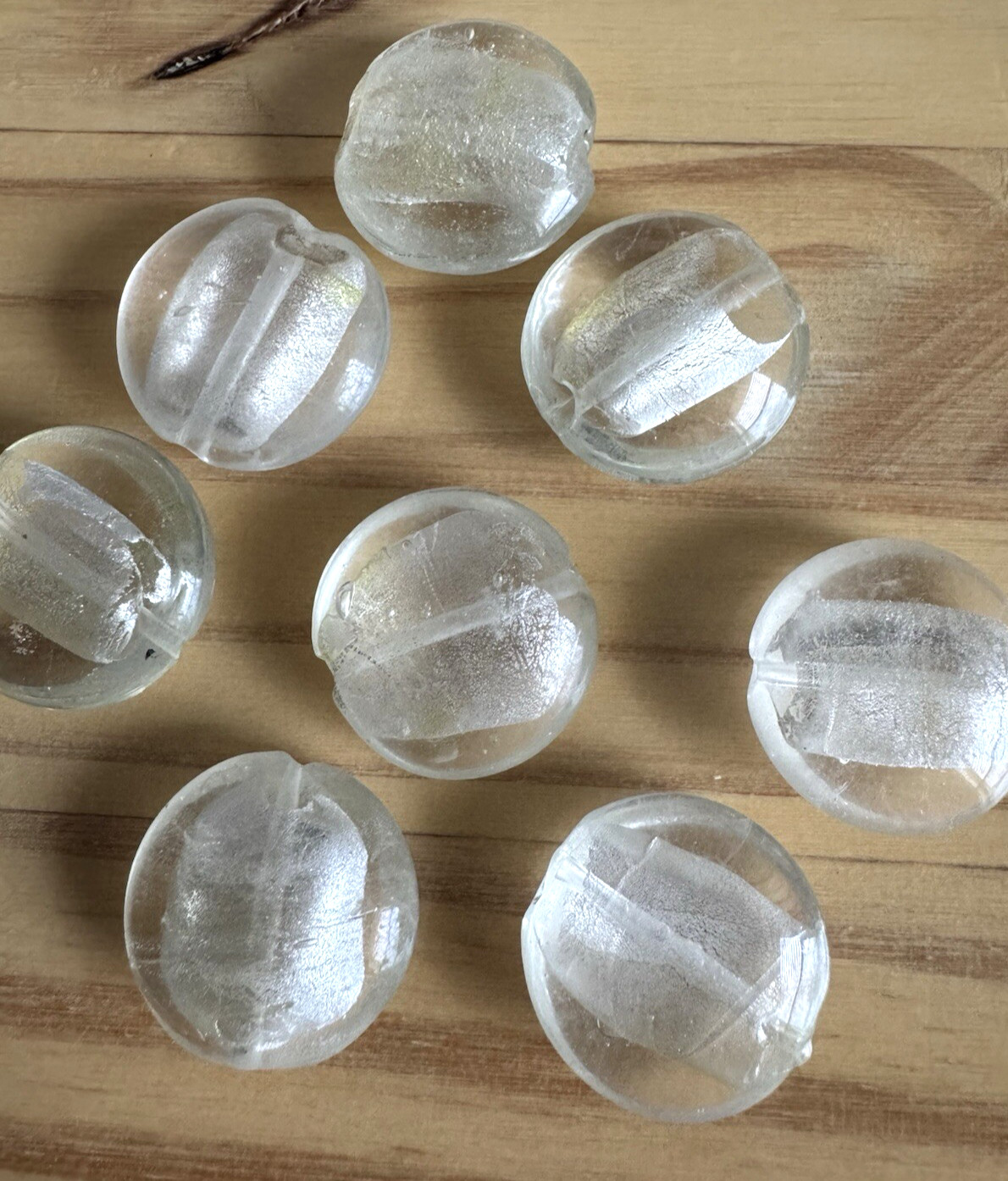 8 WHITE CLEAR 26mm ROUND FLAT DISC Lampwork Glass Jewelry DIY Making
